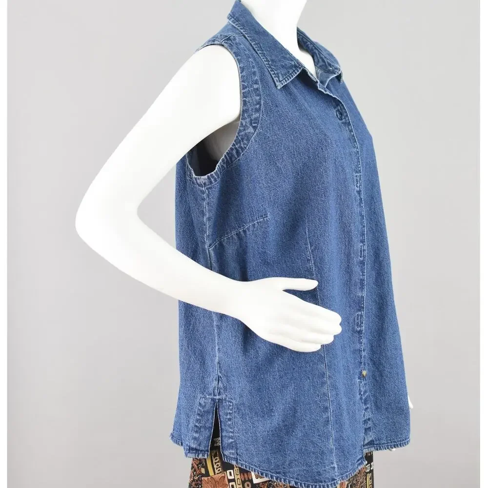 90s Sleeveless Denim Jean Shirt, St. John's Bay Women's 1X